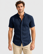 Koa Stand Collar Short Sleeve Linen Look Shirt