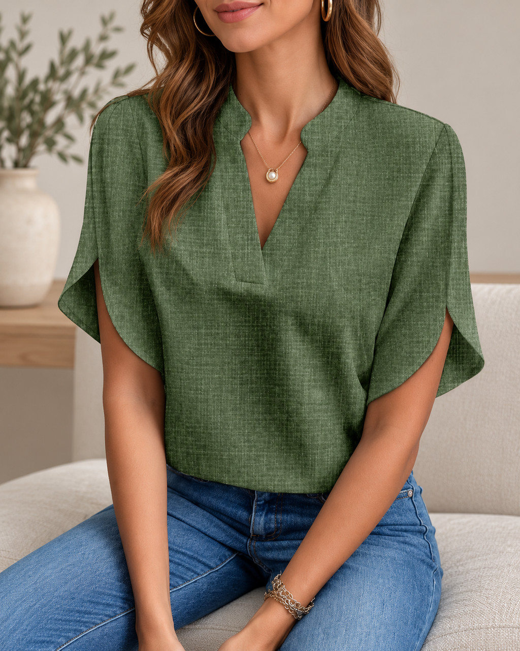 Celeste Chiffon V-Neck Short Sleeve Blouse