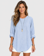 Freya Vertical Striped V-Neck Linen Blouse