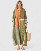 Clara Geometric Printed V-Neck Midi Dress
