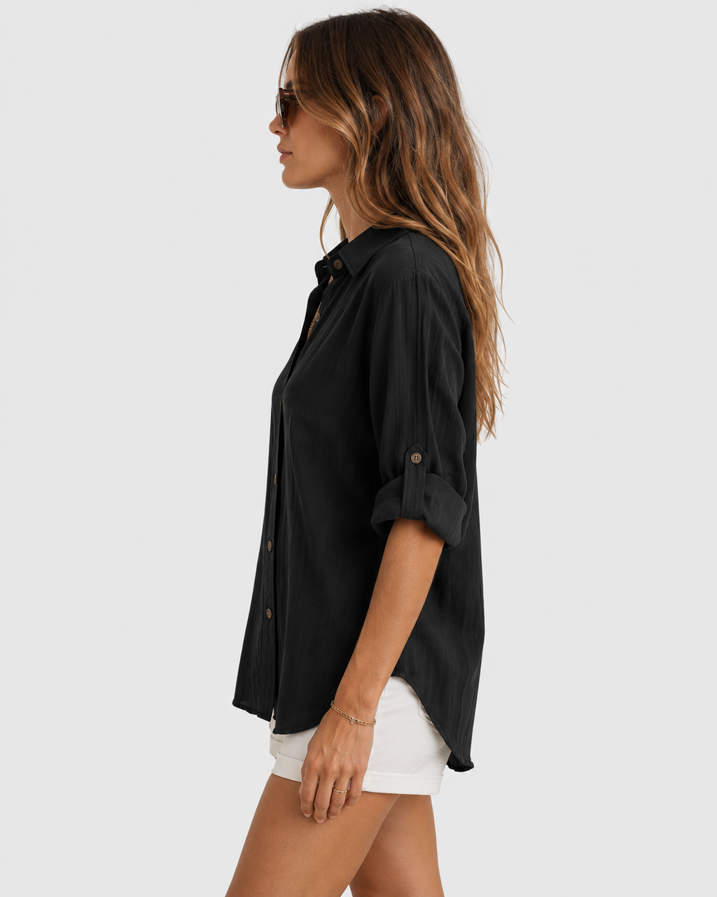 Aria Crinkled Button-Front Summer Blouse