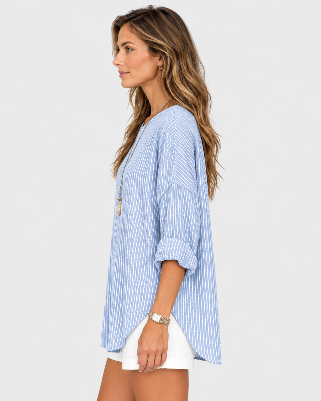Freya Vertical Striped V-Neck Linen Blouse