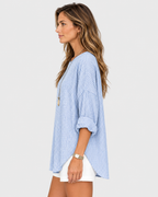 Freya Vertical Striped V-Neck Linen Blouse