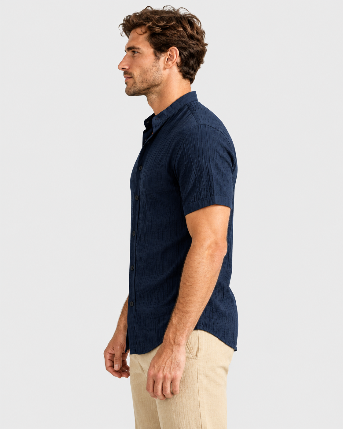 Koa Stand Collar Short Sleeve Linen Look Shirt