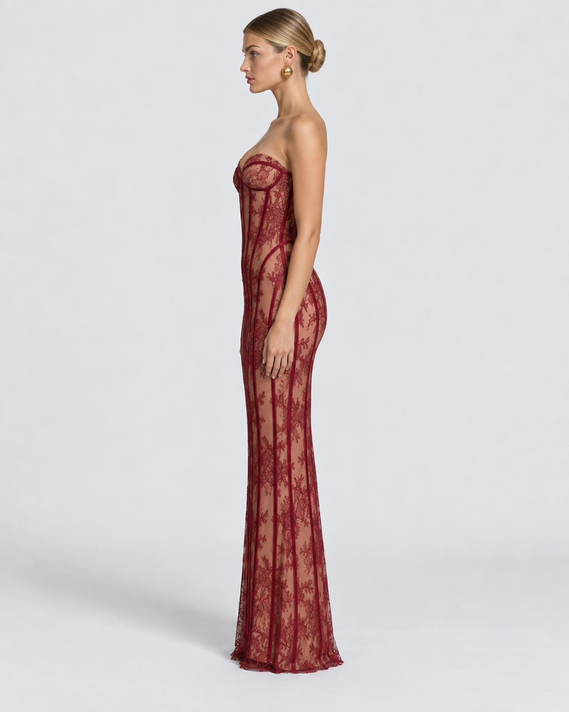Isabella Lace Corset Strapless Maxi Dress