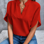 Celeste Chiffon V-Neck Short Sleeve Blouse