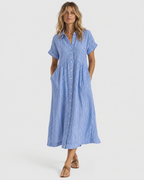 Audrey Striped Short Sleeve Summer Shirt Dress
