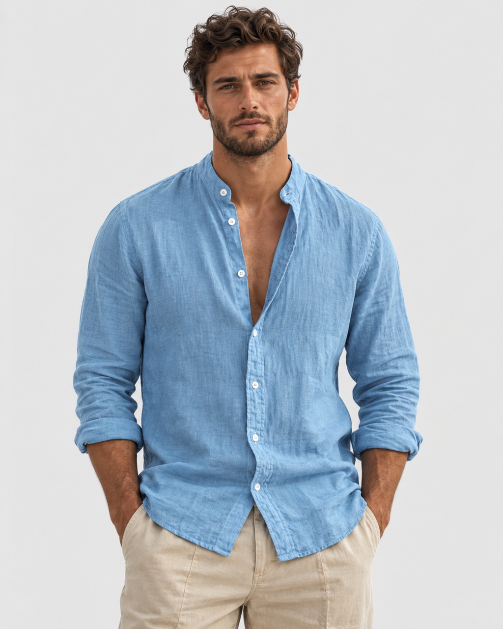 Miles Band Collar Long Sleeve Shirt