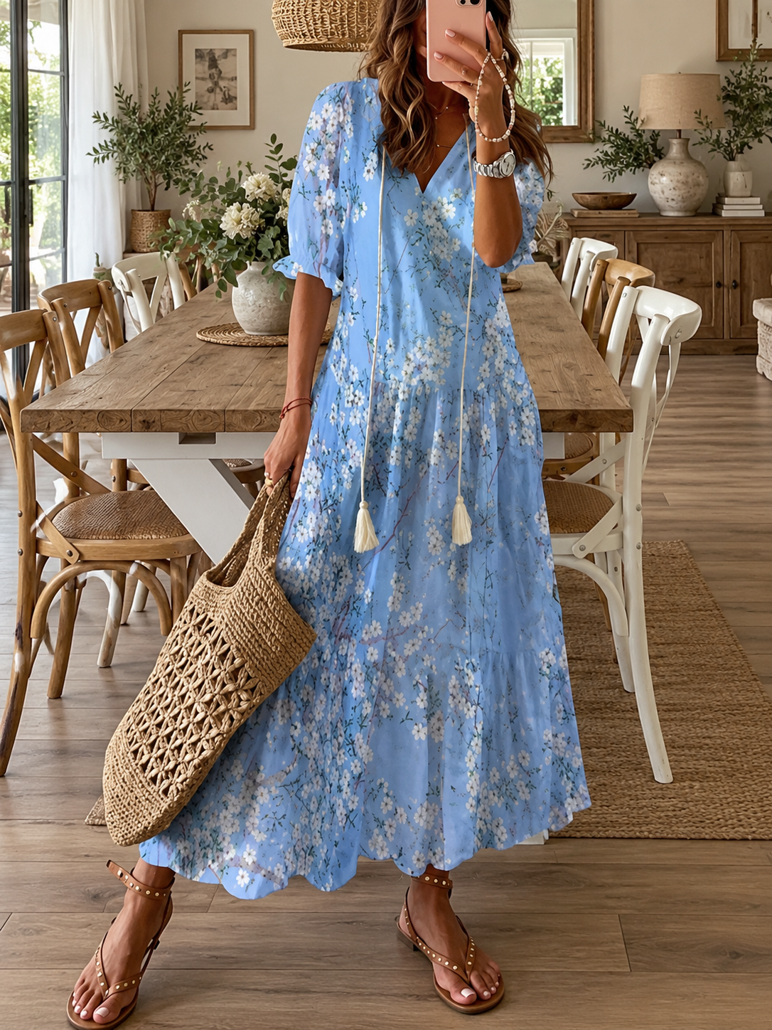Isla Printed Boho V-Neck Maxi Dress