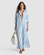 Sienna Striped Casual Summer Maxi Shirt Dress