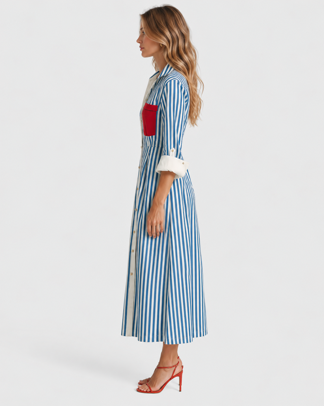 Isobel Striped Pocket Casual Summer Maxi Shirt Dress