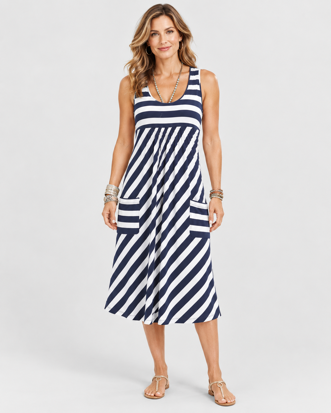 Cora Striped Sleeveless Pocket Midi Sundress