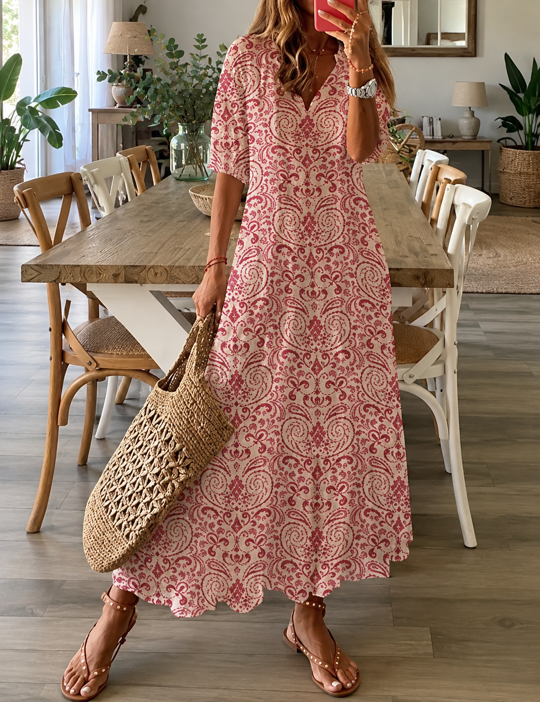 Isla Printed Boho V-Neck Maxi Dress