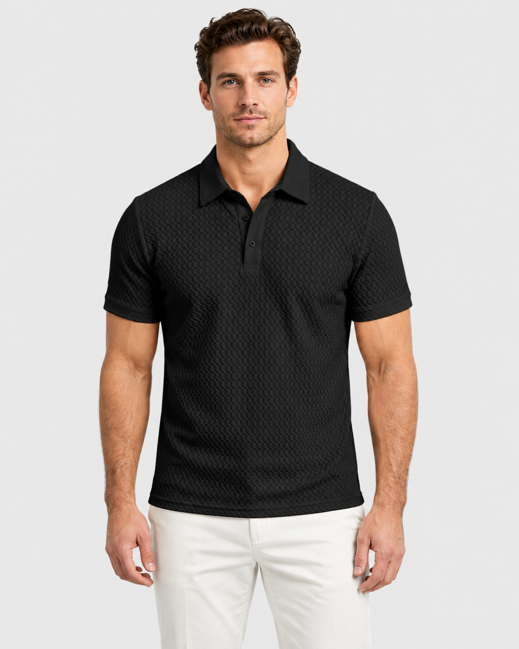 Lucas Geometric Knit Short Sleeve Polo Shirt