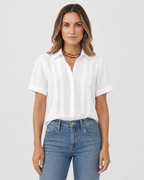 Penelope Pleated Linen Short Sleeve Blouse