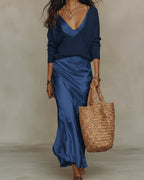 Aria Satin Midi Set with Coordinating Knit