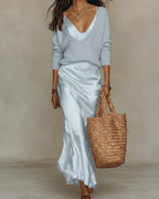 Aria Satin Midi Set with Coordinating Knit