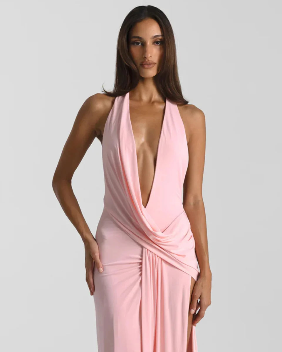 Backless Satin Evening Maxi Dress