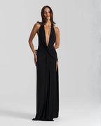 Backless Satin Evening Maxi Dress