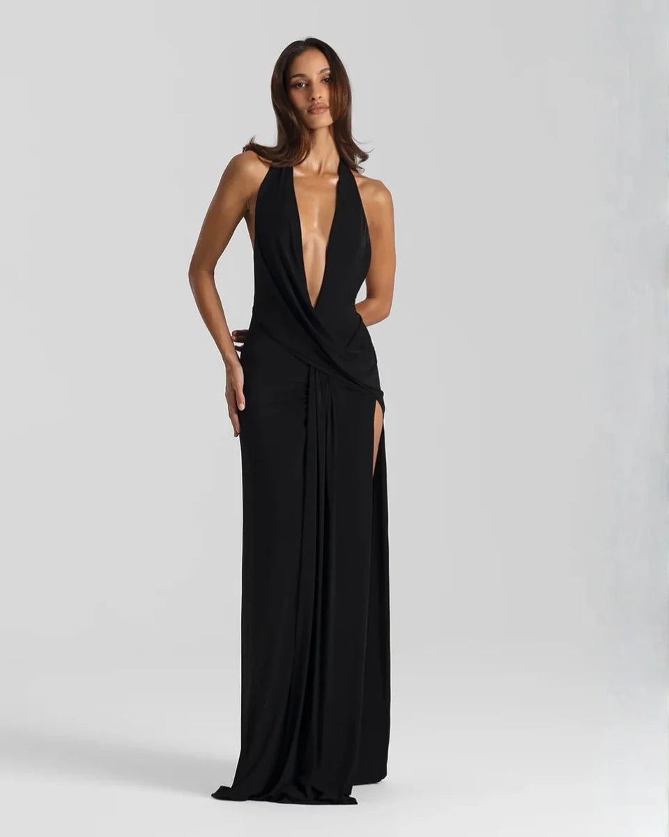 Backless Satin Evening Maxi Dress