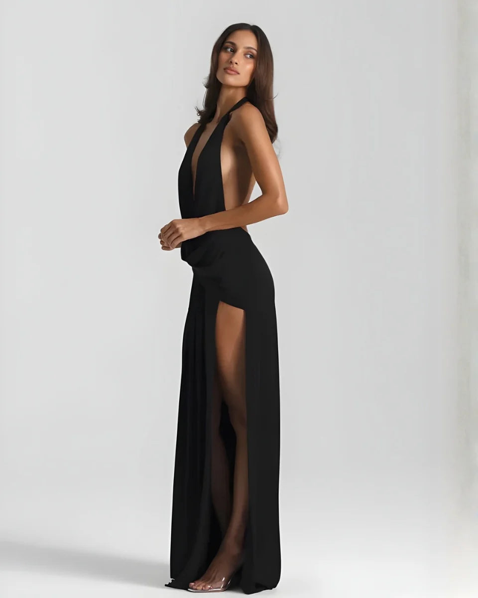 Backless Satin Evening Maxi Dress