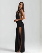 Backless Satin Evening Maxi Dress