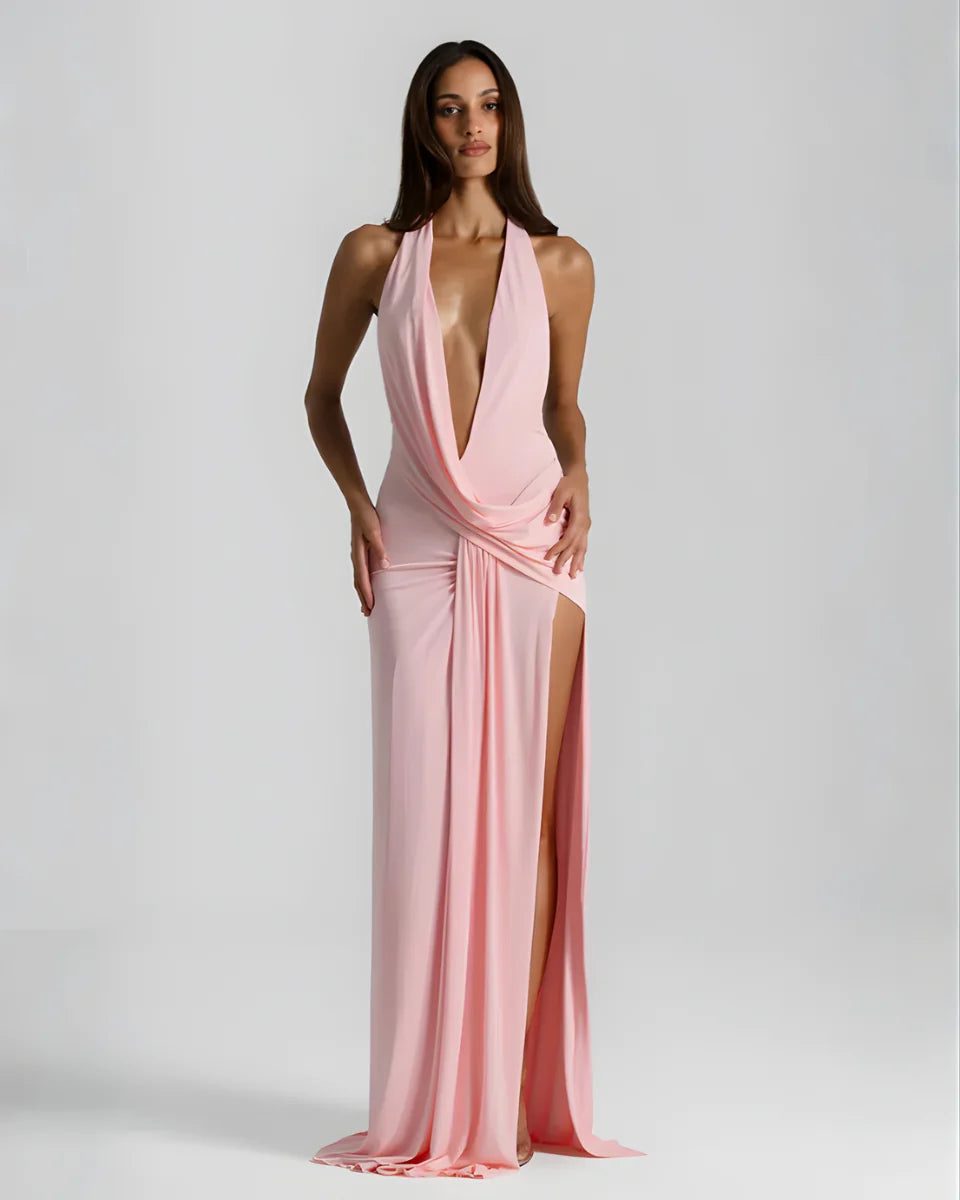 Backless Satin Evening Maxi Dress