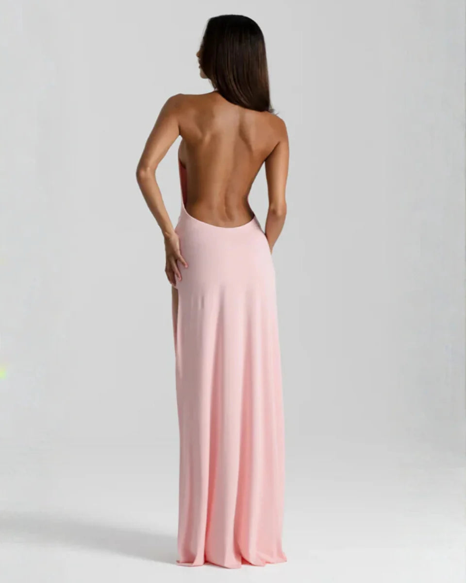 Backless Satin Evening Maxi Dress
