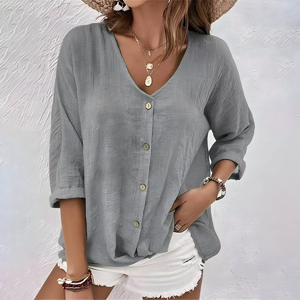 Casual Relaxed Button-Up Blouse for Women