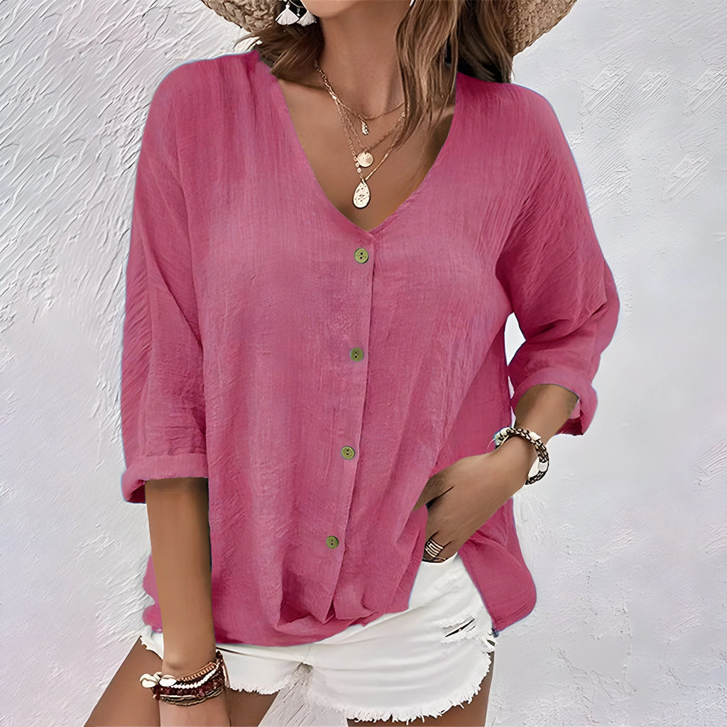 Casual Relaxed Button-Up Blouse for Women