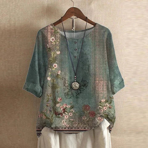 Casual Retro-Inspired Floral Blouse for Women