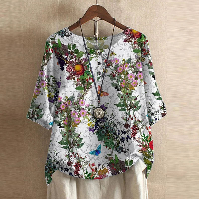 Casual Retro-Inspired Floral Blouse for Women