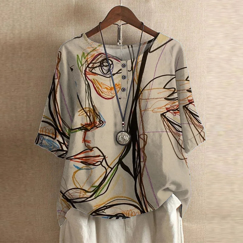 Casual Retro-Inspired Floral Blouse for Women