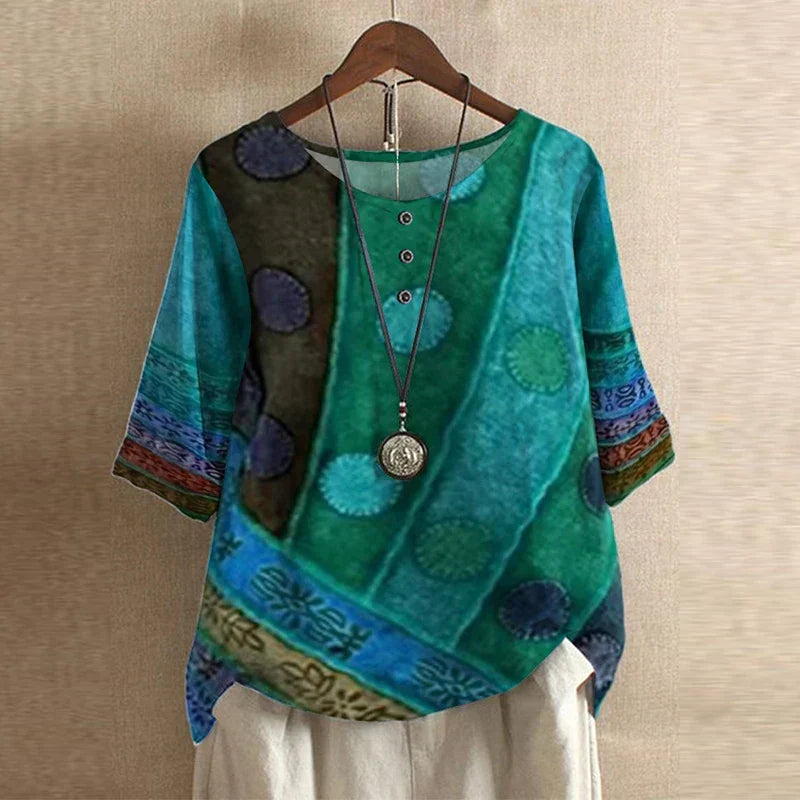 Casual Retro-Inspired Floral Blouse for Women