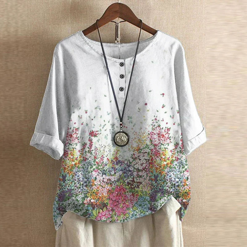 Casual Retro-Inspired Floral Blouse for Women