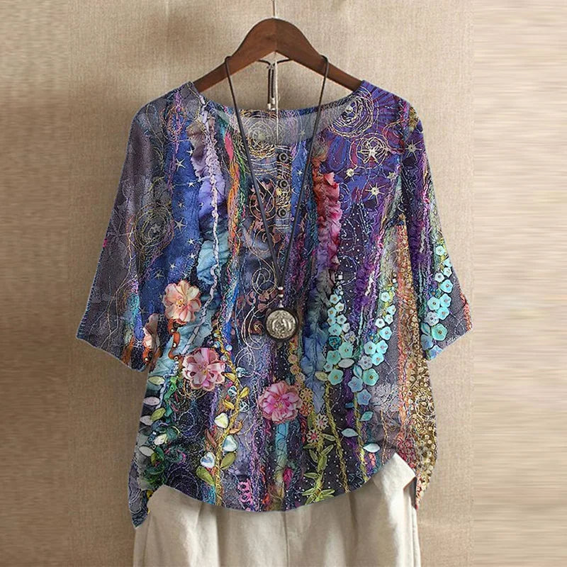 Casual Retro-Inspired Floral Blouse for Women