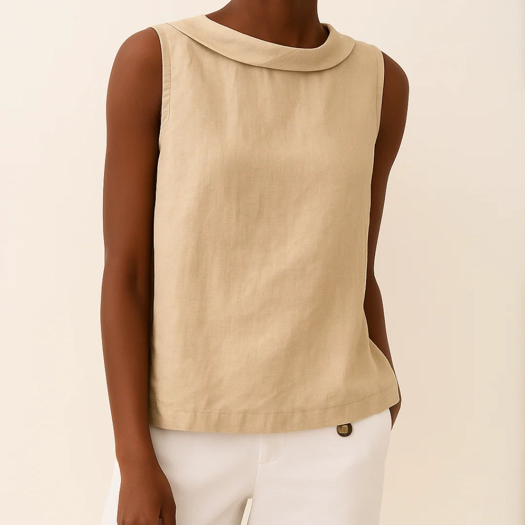Casual Sleeveless Roll Collar Top for Women