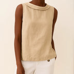 Casual Sleeveless Roll Collar Top for Women