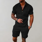 Casual Zip Polo Shirt and Shorts Set for Men