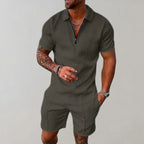 Casual Zip Polo Shirt and Shorts Set for Men