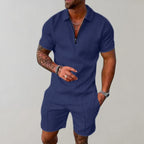 Casual Zip Polo Shirt and Shorts Set for Men