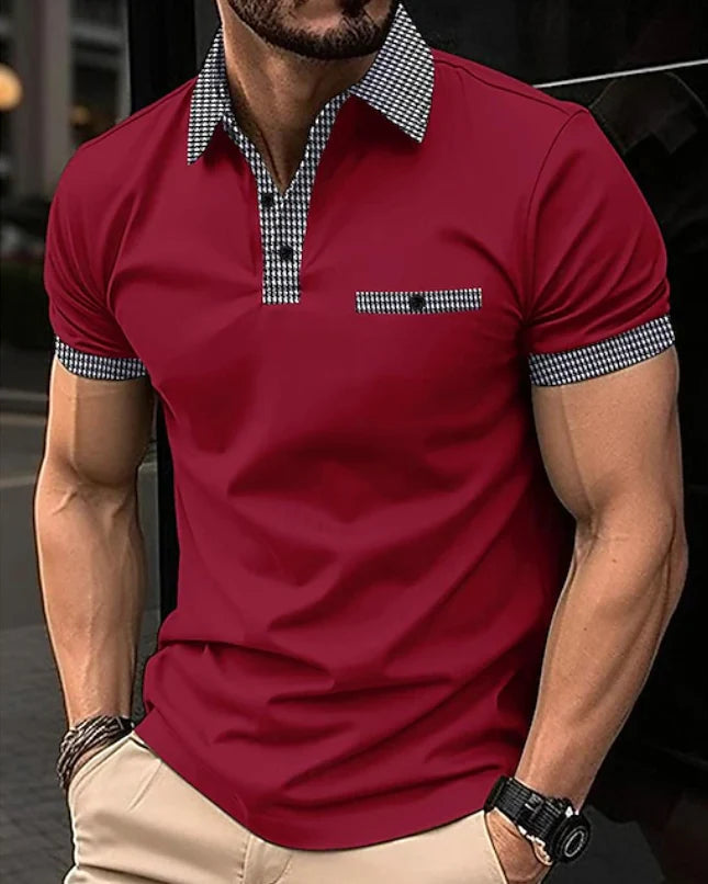 Classic Checkered Collar Polo Shirt for Men