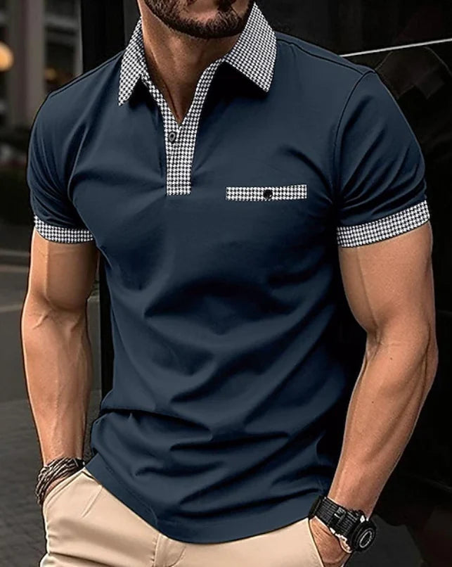 Classic Checkered Collar Polo Shirt for Men