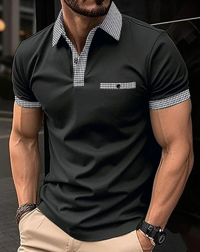 Classic Checkered Collar Polo Shirt for Men