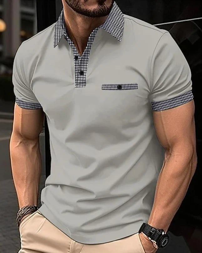 Classic Checkered Collar Polo Shirt for Men