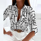 Classic Collared Printed Blouse for Women
