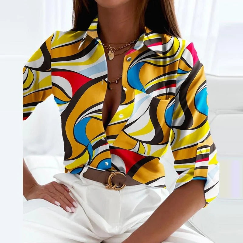 Classic Collared Printed Blouse for Women