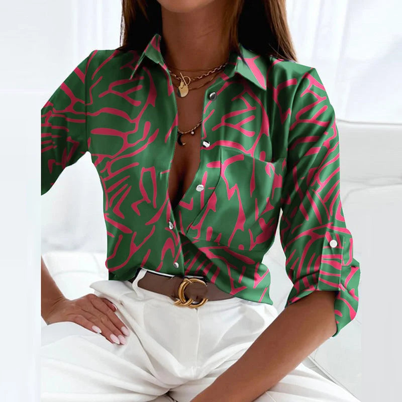 Classic Collared Printed Blouse for Women