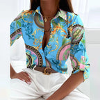 Classic Collared Printed Blouse for Women