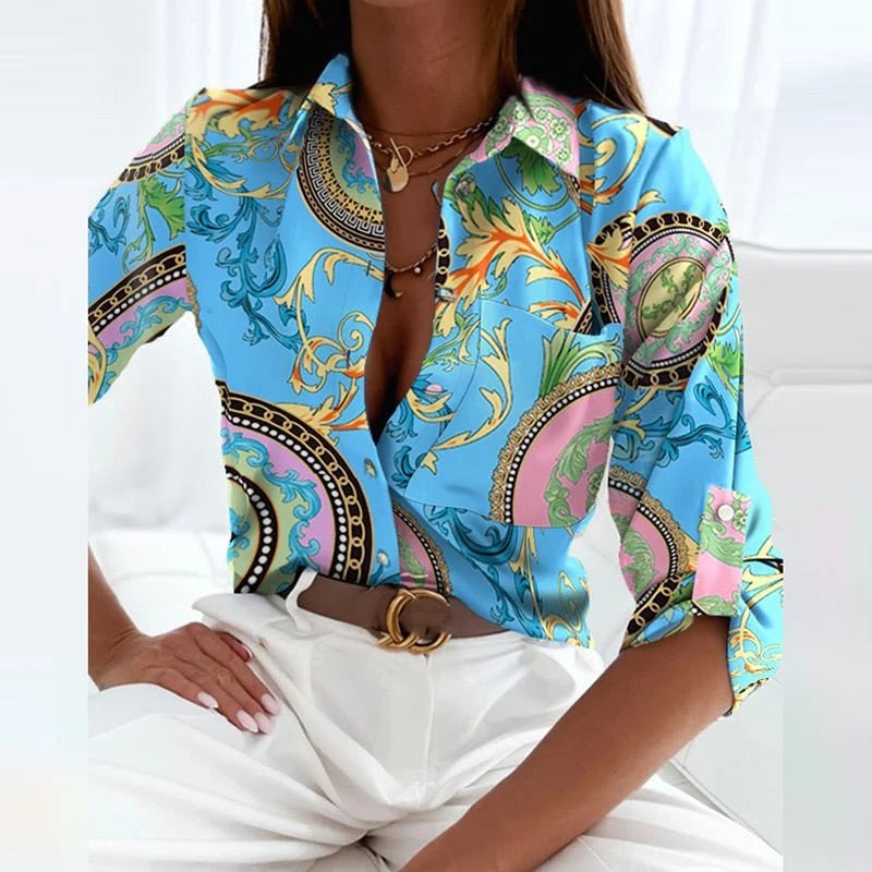 Classic Collared Printed Blouse for Women